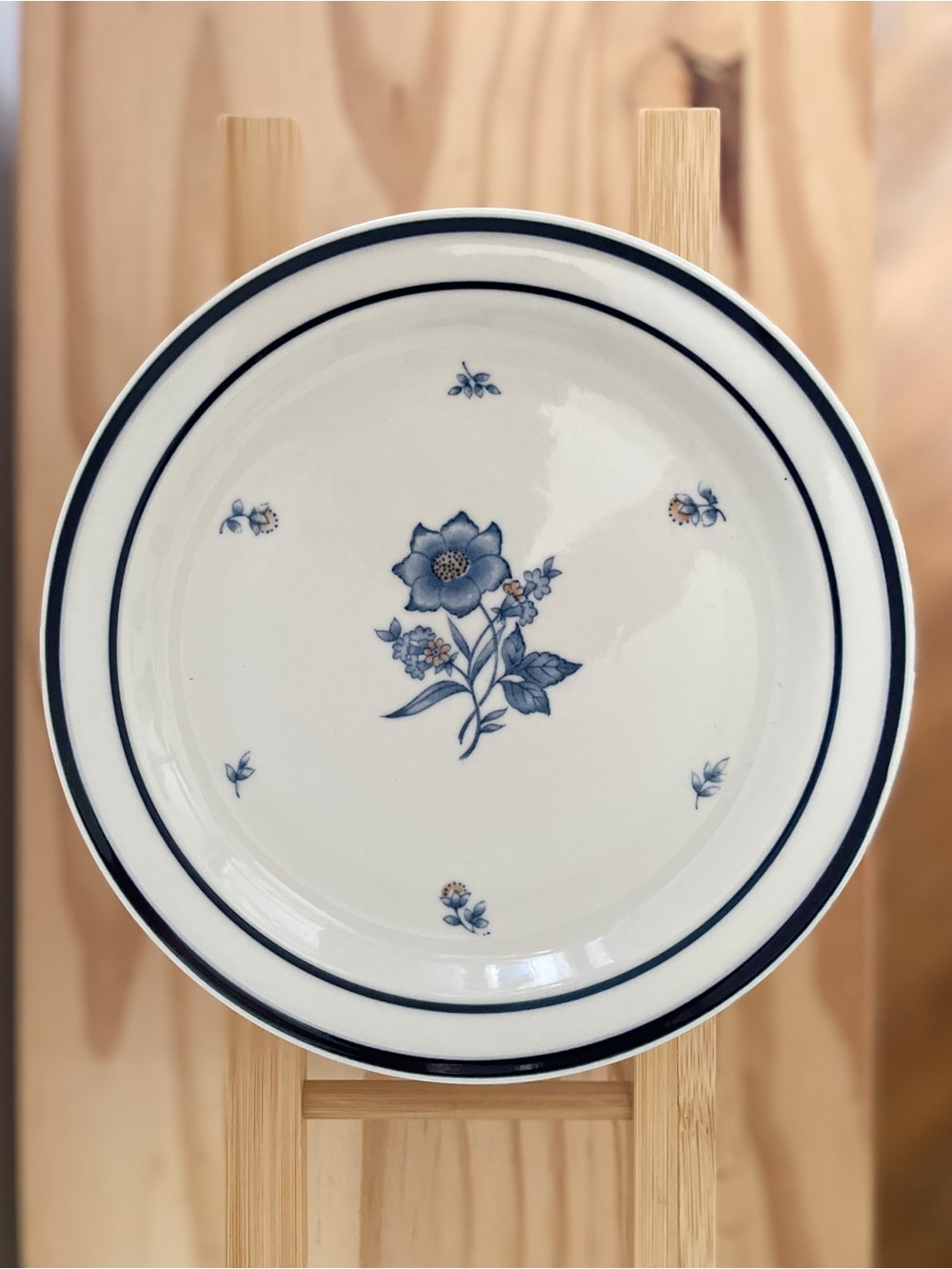 Vintage Newcor Versailles Stoneware Salad Plate Blue Floral Made in Japan